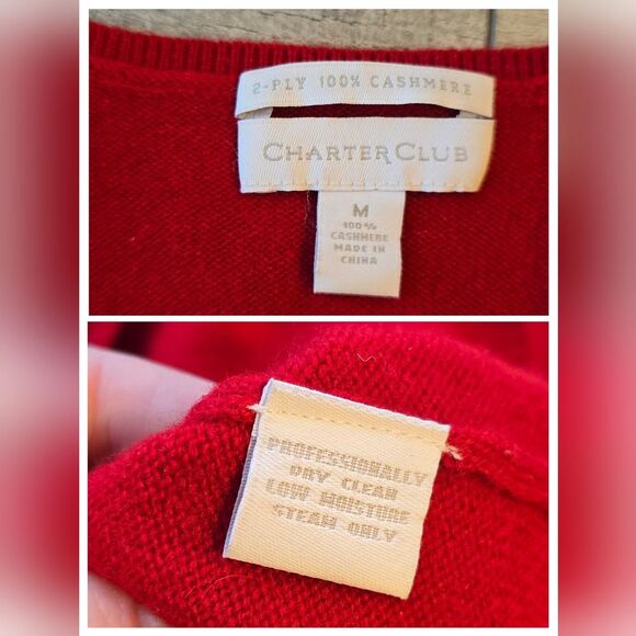 Charter Club Red Cashmere Sweater Medium - Picture 5 of 6